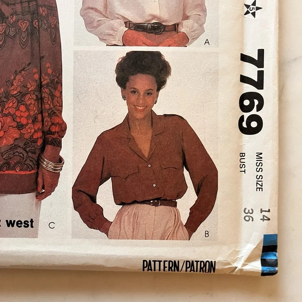 Vintage 1981 McCall's Pattern‎ 7769 Women's Blouses Carol Little Size 14 Uncut